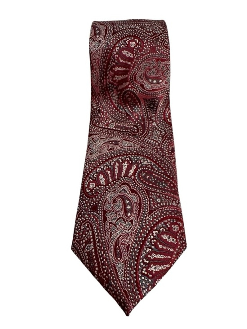 Versa Milano New York Silk Paisley Necktie Burgundy Red Gray Formal Business